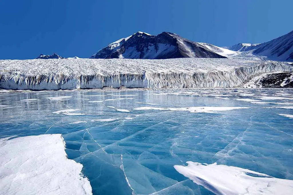 Blue ice covering Lake Fryxell Antarctica