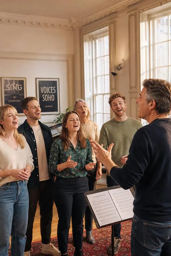 Man directing a group of adult singers