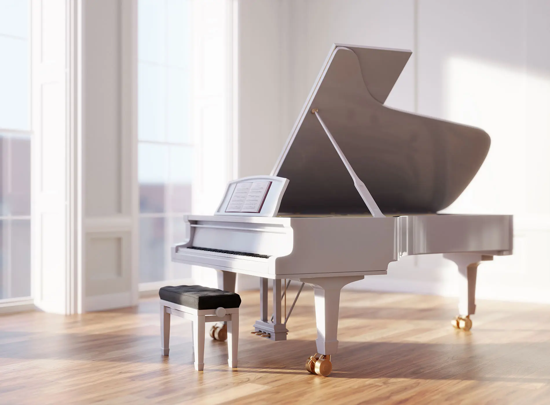Modern white grand piano