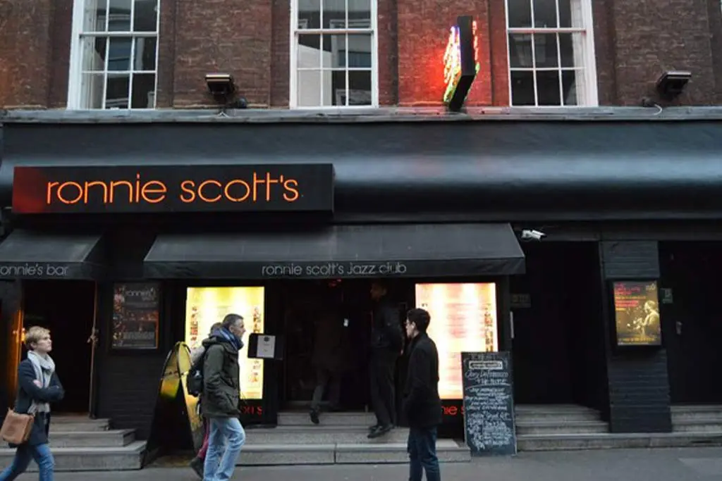 Ronnie Scott's jazz club entrance on a city street