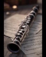 A clarinet lying on sheet music